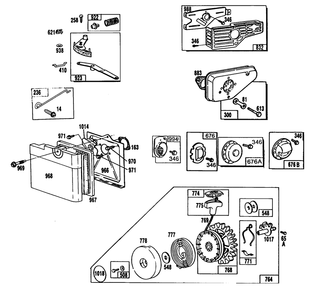 Mufflers, Air Cleaner,rewind Diagram and Parts List for 100708-0102-XX  Briggs and Stratton Engine